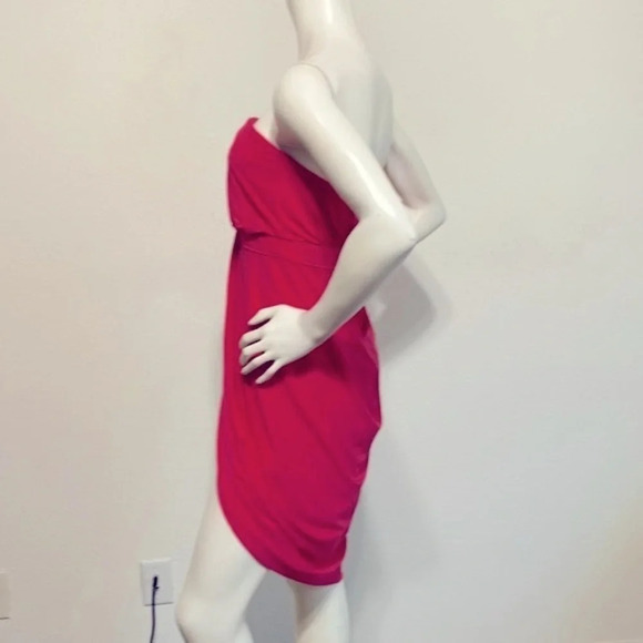 BCBGmaxazria Runway Rose Red Knit Strapless Jersey High Low Drape Dress … - Picture 6 of 7